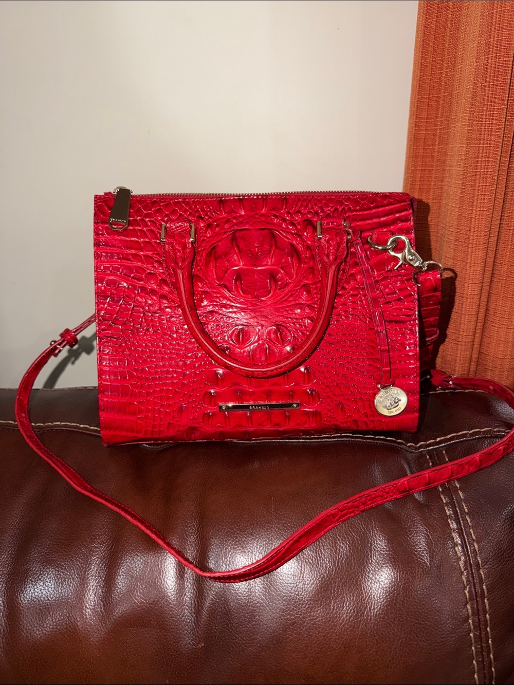 ‼️Brahmin Anywhere Convertible Embossed Red Leather Satchel Crossbody Bag